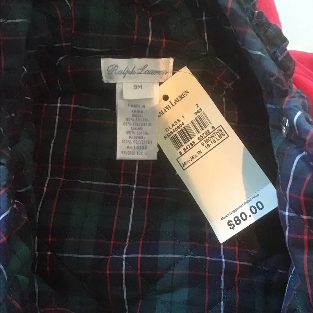 VTG Ralph Lauren Baby Bunting‎ Sack 9M Red Velvet Plaid Lined Hooded Christmas